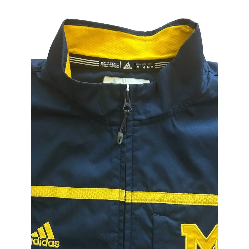 Adidas Michigan Wolverines Windbreaker Jacket Men Size Lg Full Zip Blue/Yellow